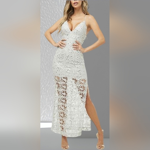 Forever 21 Plunging Silver Seguin Maxi Dress - Picture 2 of 12